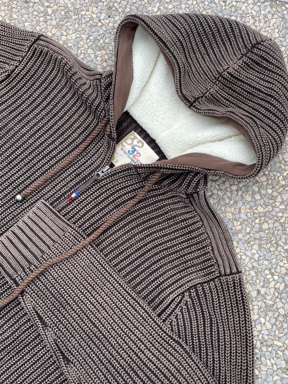 32 Bar Blues Men's Brown Hooded Knit Sweater with Sherpa Lining in Hood